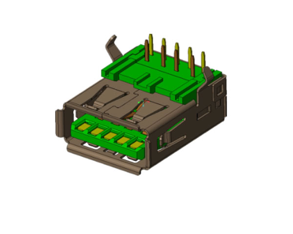 USB 3.0 AF 90度 板上彎腳有卷邊，L=16.7